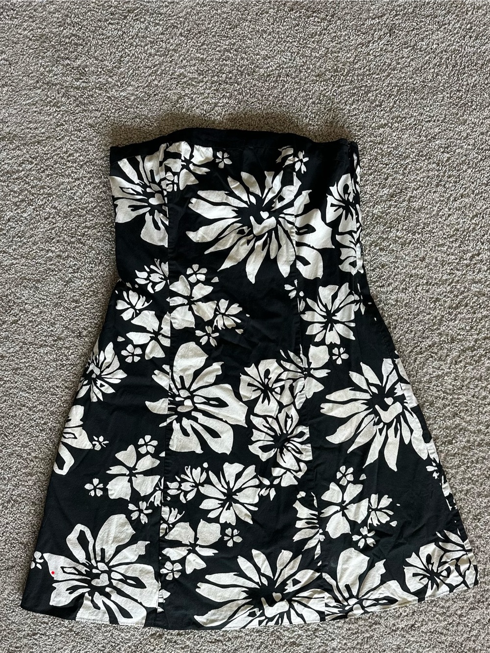 White House Black Market Strapless Black Dress with White Floral Print Y2K